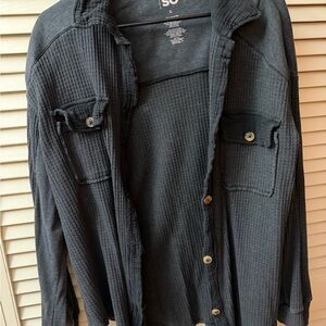 SO Charcoal Waffle Knit Button-Up Shirt